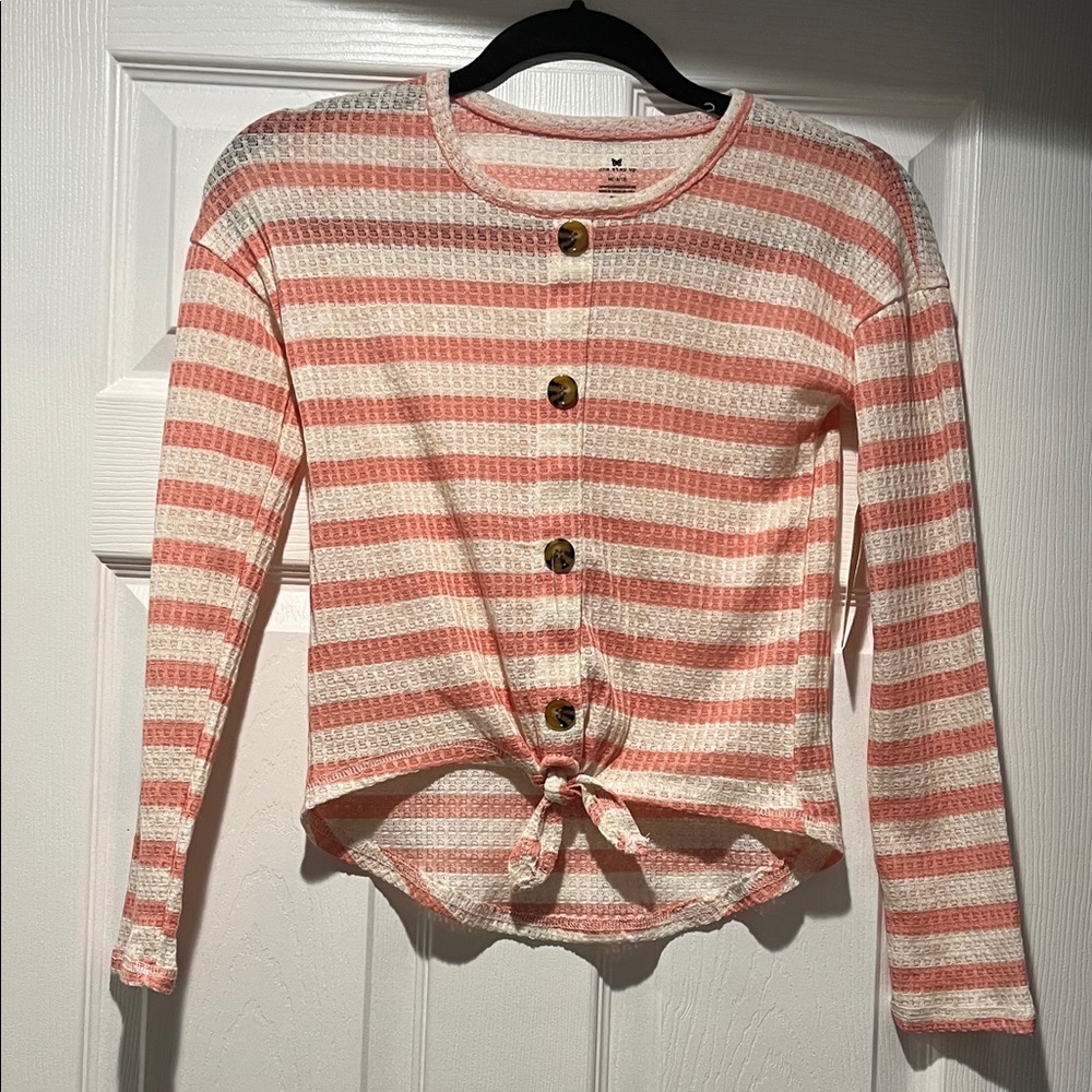 One Step Ahead Coral and White Button-Up Long Sleeve Tee